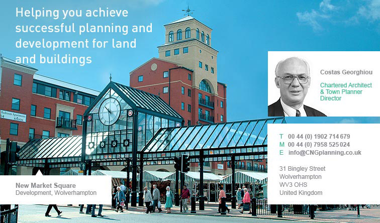 Costas Georghiou, Chartered Architect & Town Planner director. Helping you achieve successful planning and development for land and buildings. New Market Square Development, Wholverhampton. Tel: 00 44 (0) 1902 714679 - Mob: 00 44 (0) 8525024-Email: info@CNGplanning.co.uk, 31 Bingley Street, Wholverhampton, WV3 OHS. United Kingdom